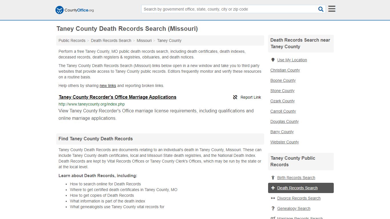Death Records Search - Taney County, MO (Death ...
