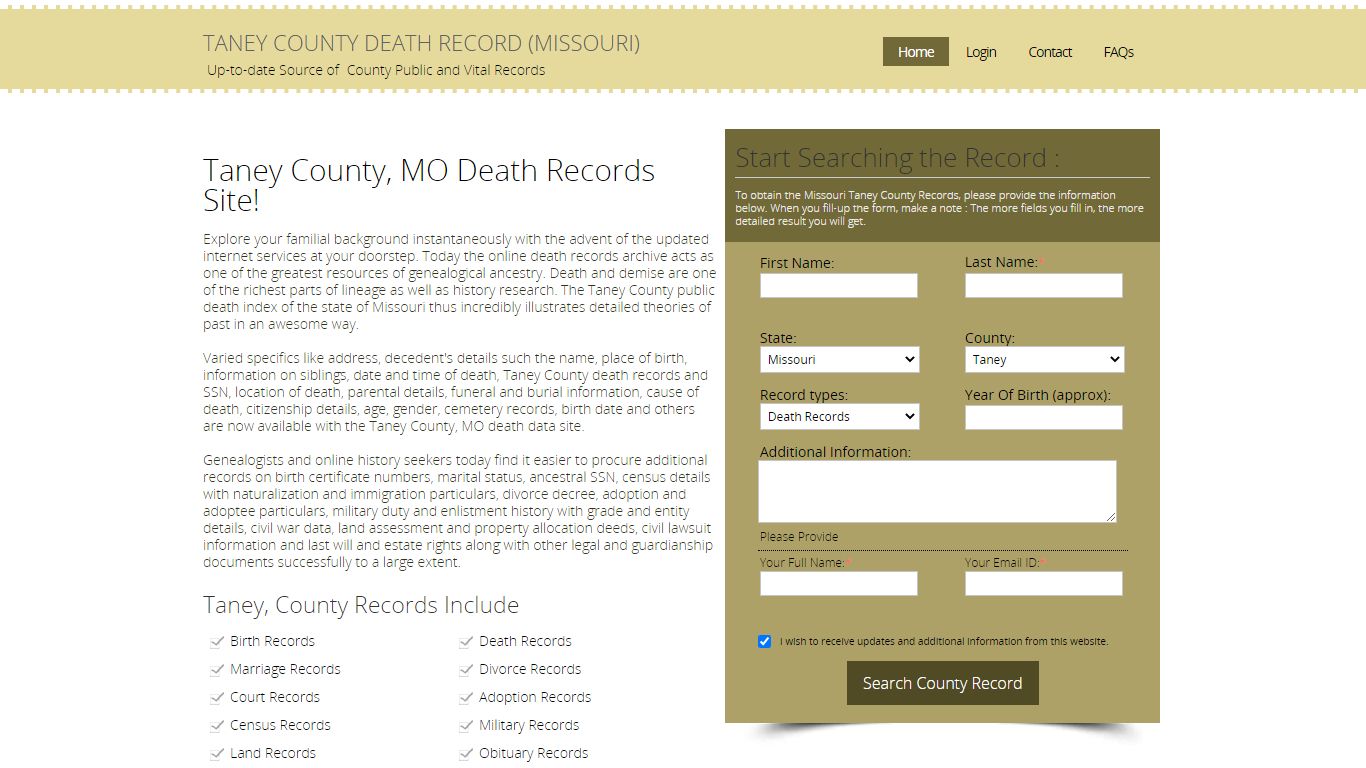 Taney County, Missouri Public Death Records with SSN