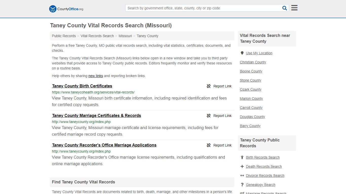Vital Records Search - Taney County, MO (Birth, Death ...